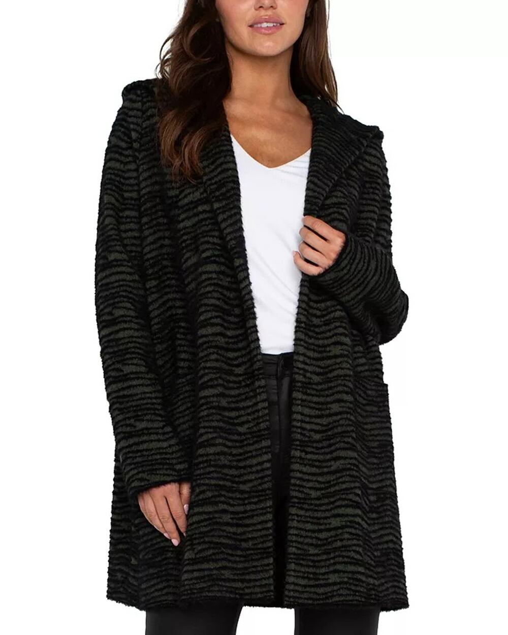 Liverpool Los Angeles Women Animal Print Knit Open Front Sweater Coat Size L